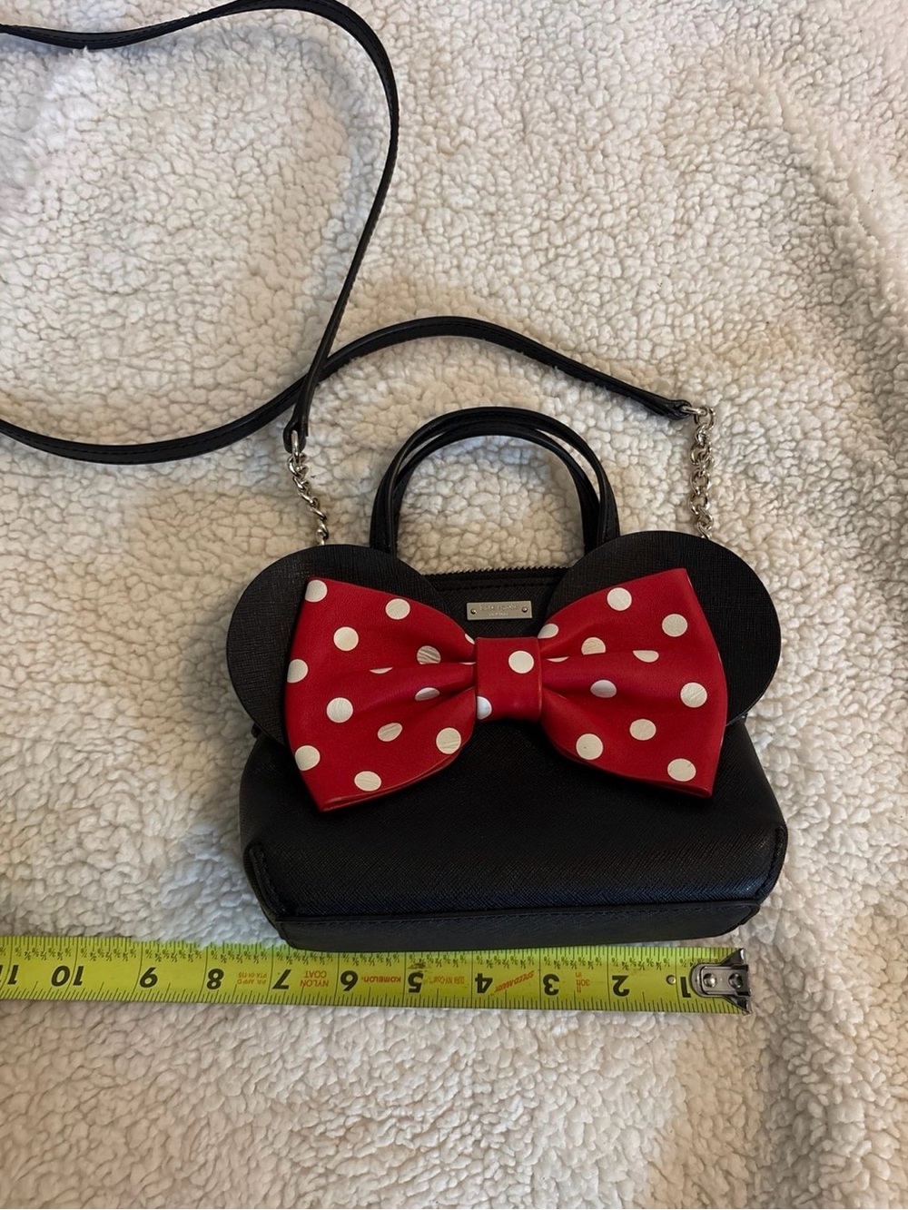 Kate Spade Black Minnie Mouse-Inspired Crossbody Bag with Red Polka Dot Bow